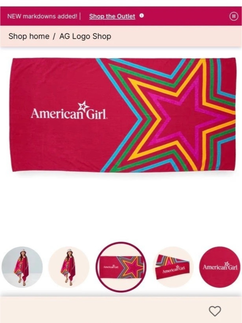 American Girl Beach Towel Pink & Multicolor